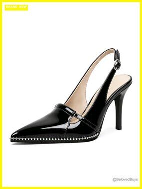 Slingback Heels Pointed Toe Stiletto Beaded High Heel Pumps Dress Shoes